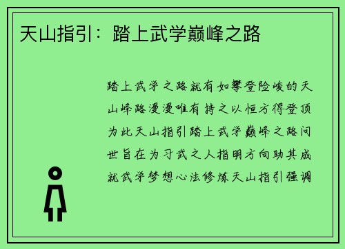 天山指引：踏上武学巅峰之路